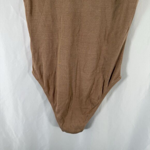 Zara Bodysuit Women's Large Tan Brown Turtleneck Sleeveless Ribbed Button Snap - Picture 11 of 11